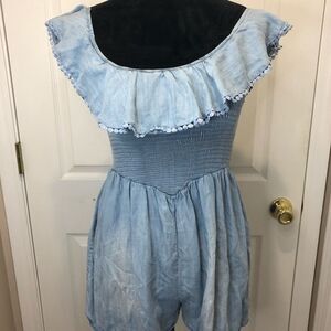 Altar’d State denim ruffle jumper romper